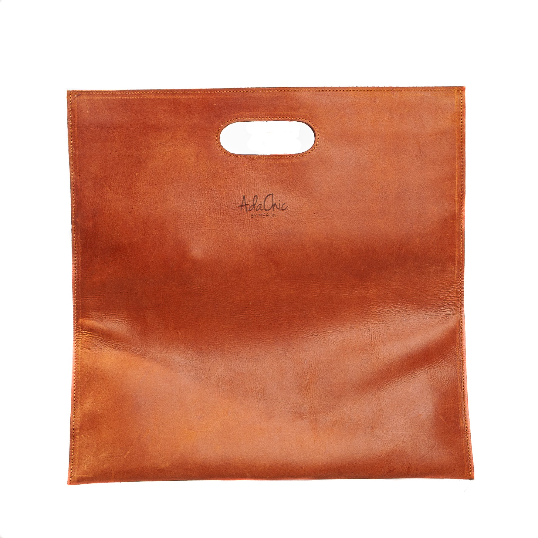 Gifti Fold Over Leather Clutch/Handbag with Top Handle (Rich Tan)
