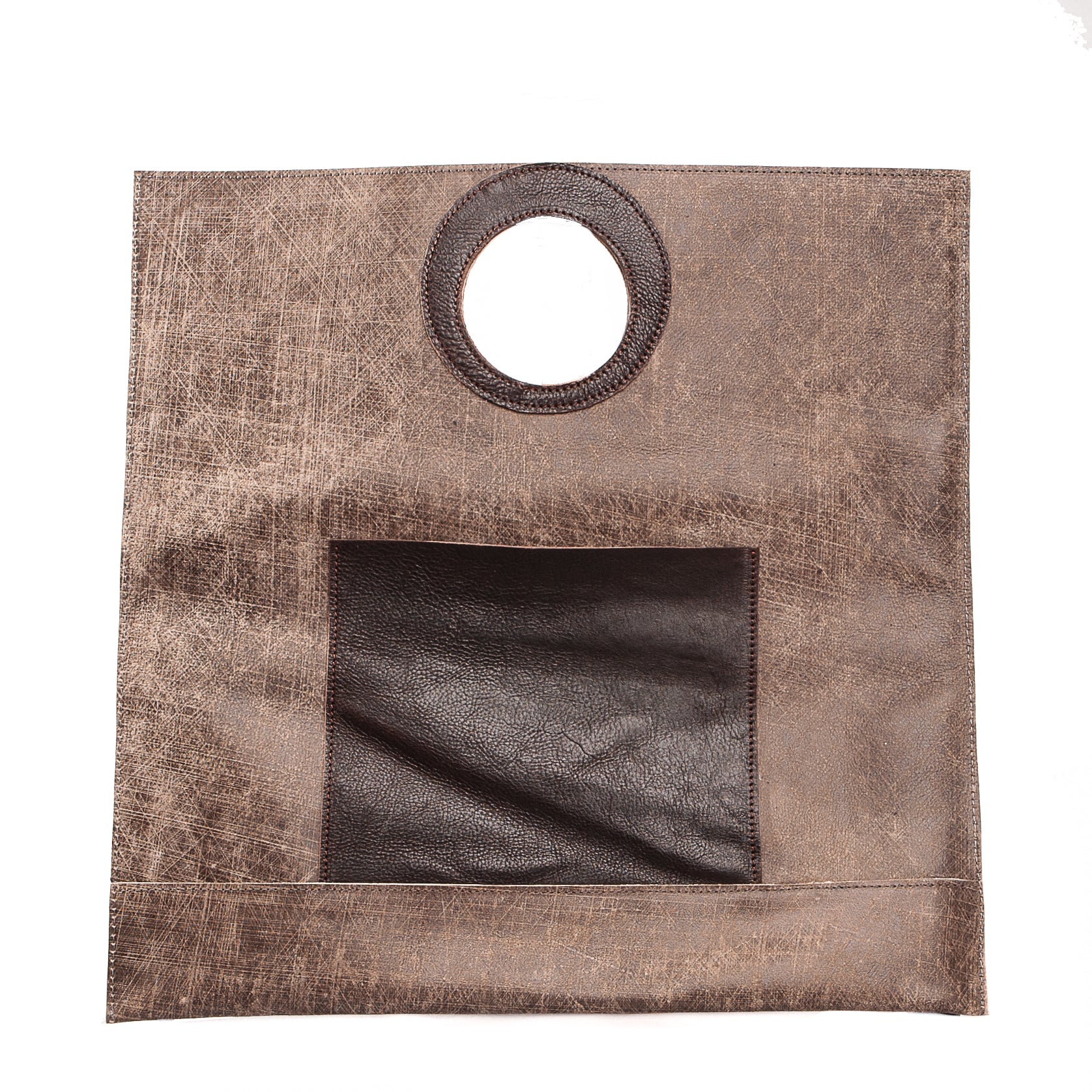 Gifti Fold Over Leather Clutch/Handbag with Top Handle (Grey & Chocolate)